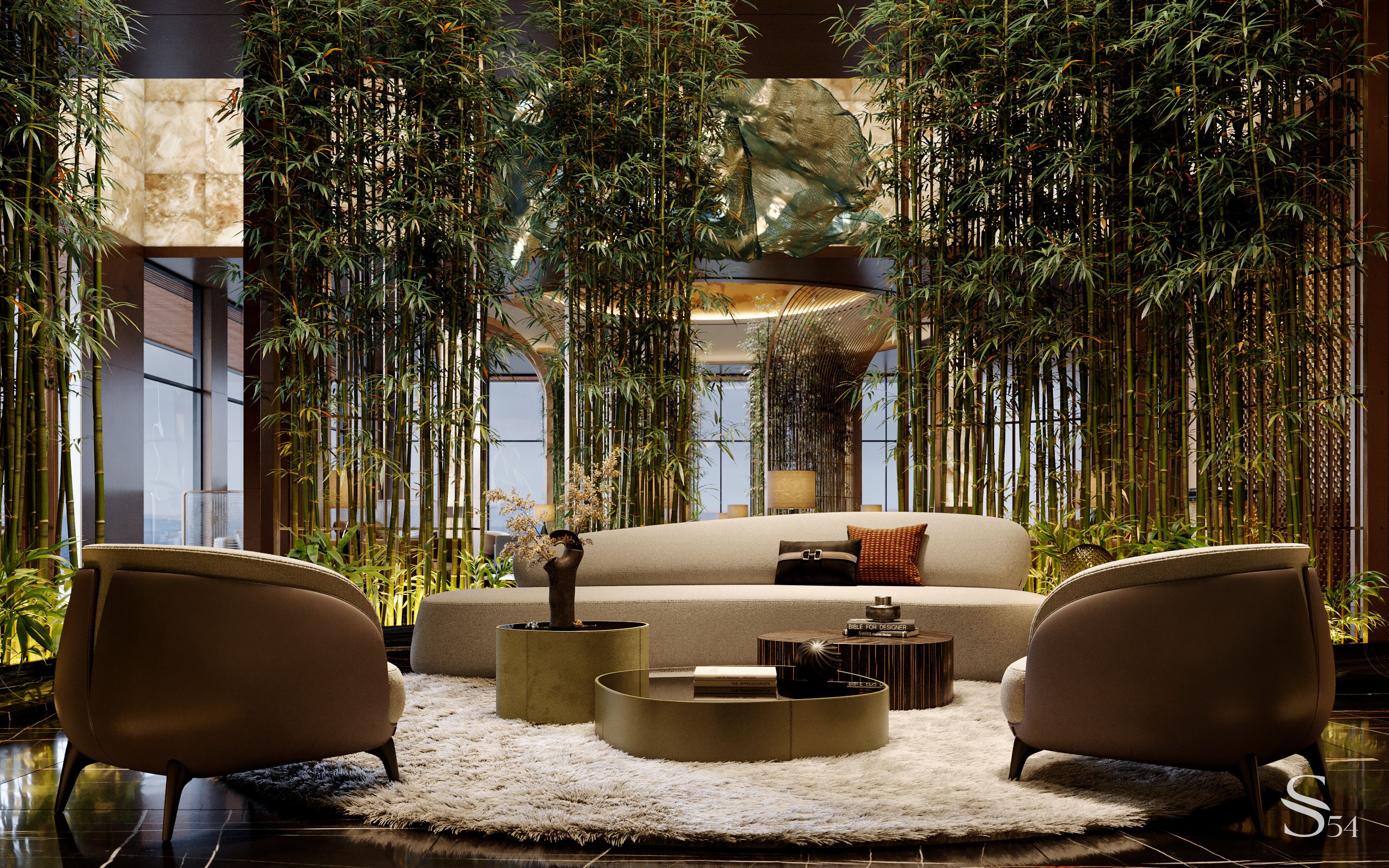 Premium interior design of the lobby of a modern luxury