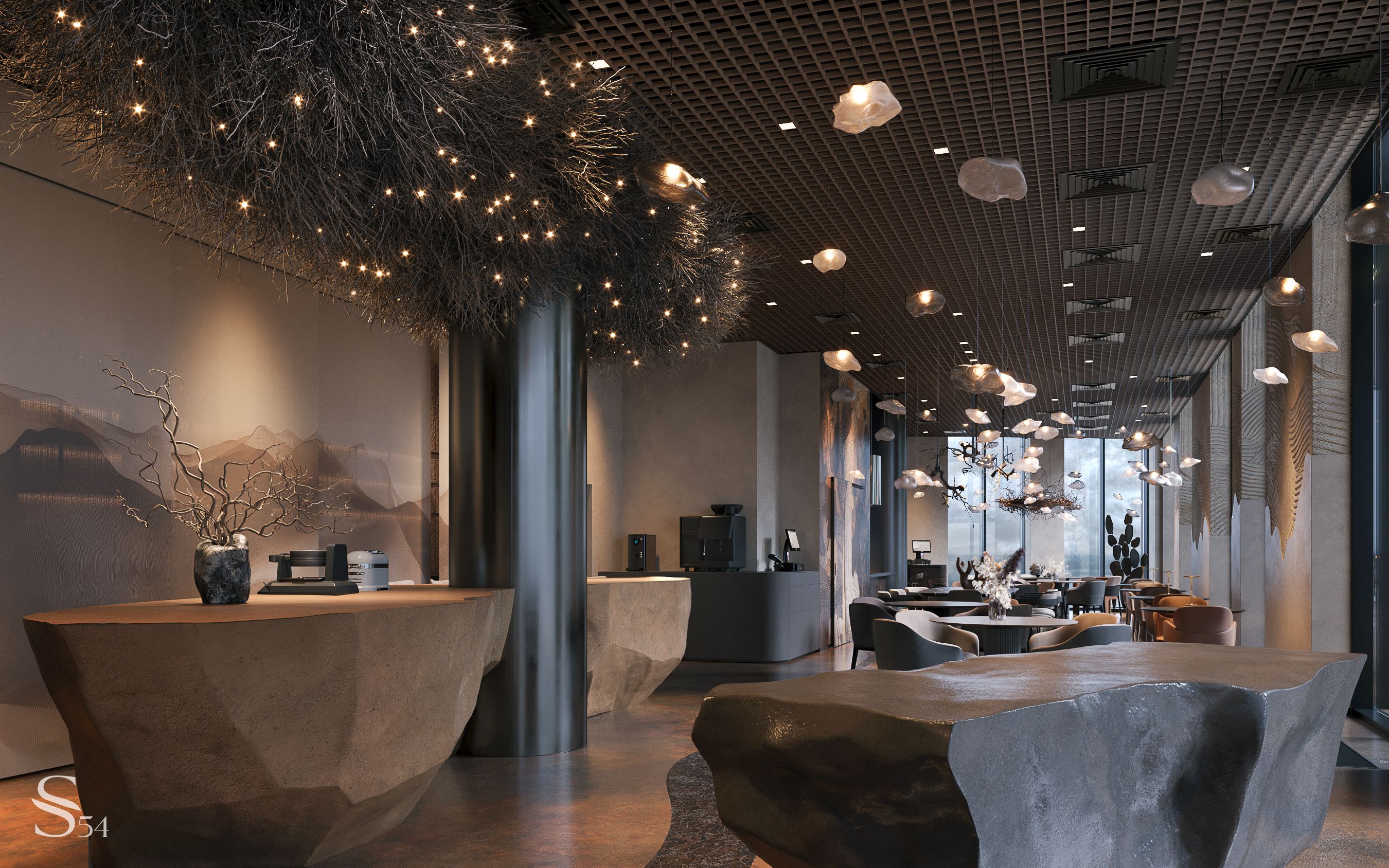Дизайн интерьера luxury ресторана в оттенке Mocha Mousse от Studia 54