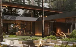 Architectural project of a residence – a modern house surrounded with a pine forest